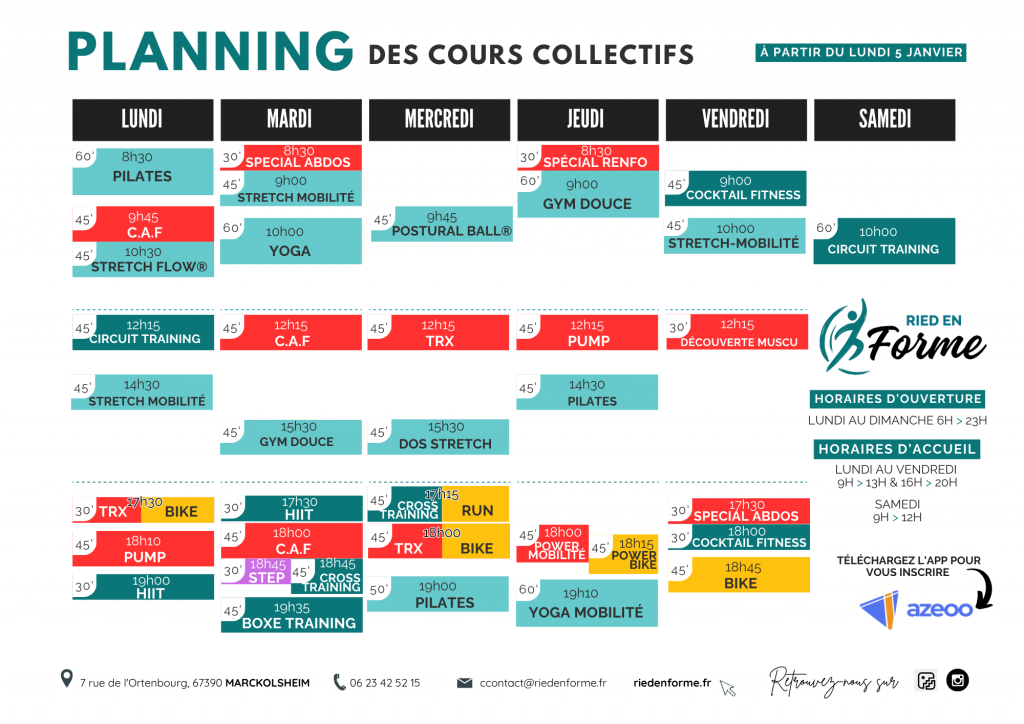 PLANNING 2026 - Ried en Forme ( Marckolsheim) fitness cours collectifs